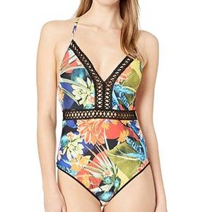 Lucky Brand V-Neck One Piece Swimsuit
